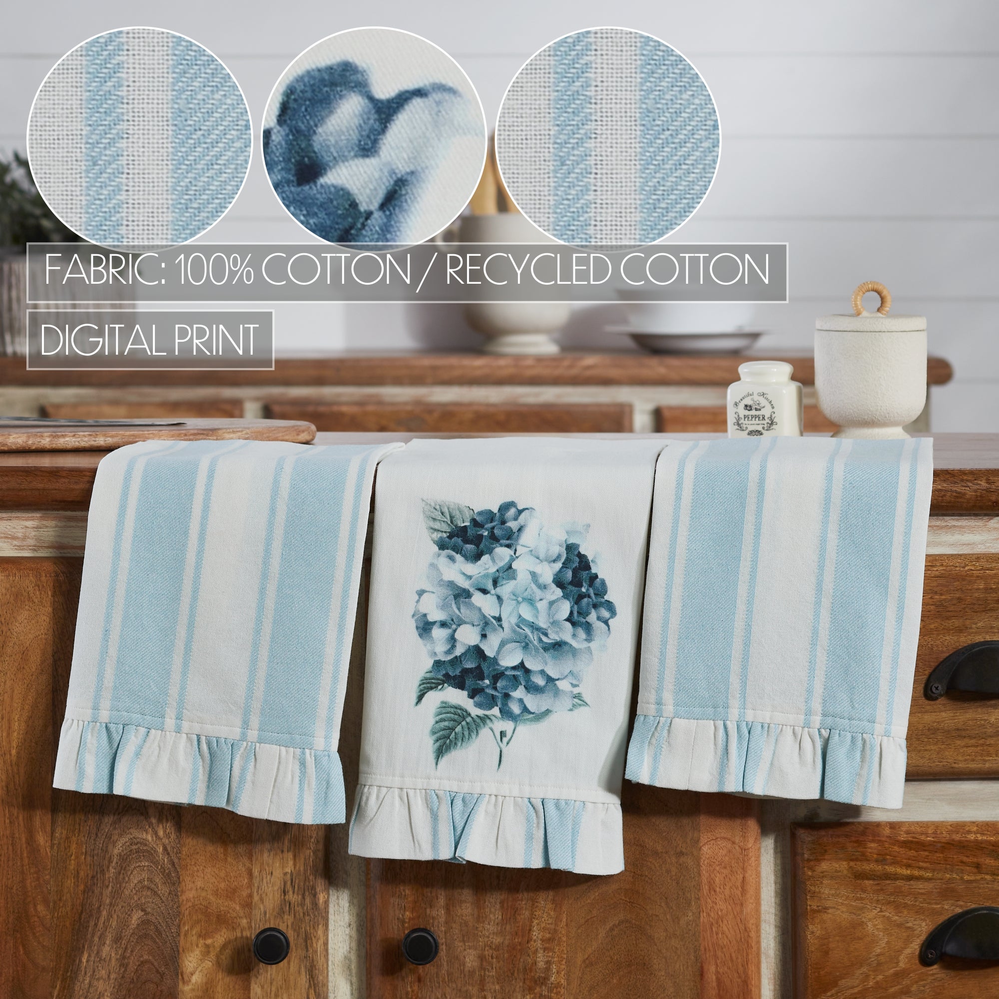 Finders Keepers Hydrangea Ruffled Tea Towel Set of 3 19x28 – VHC