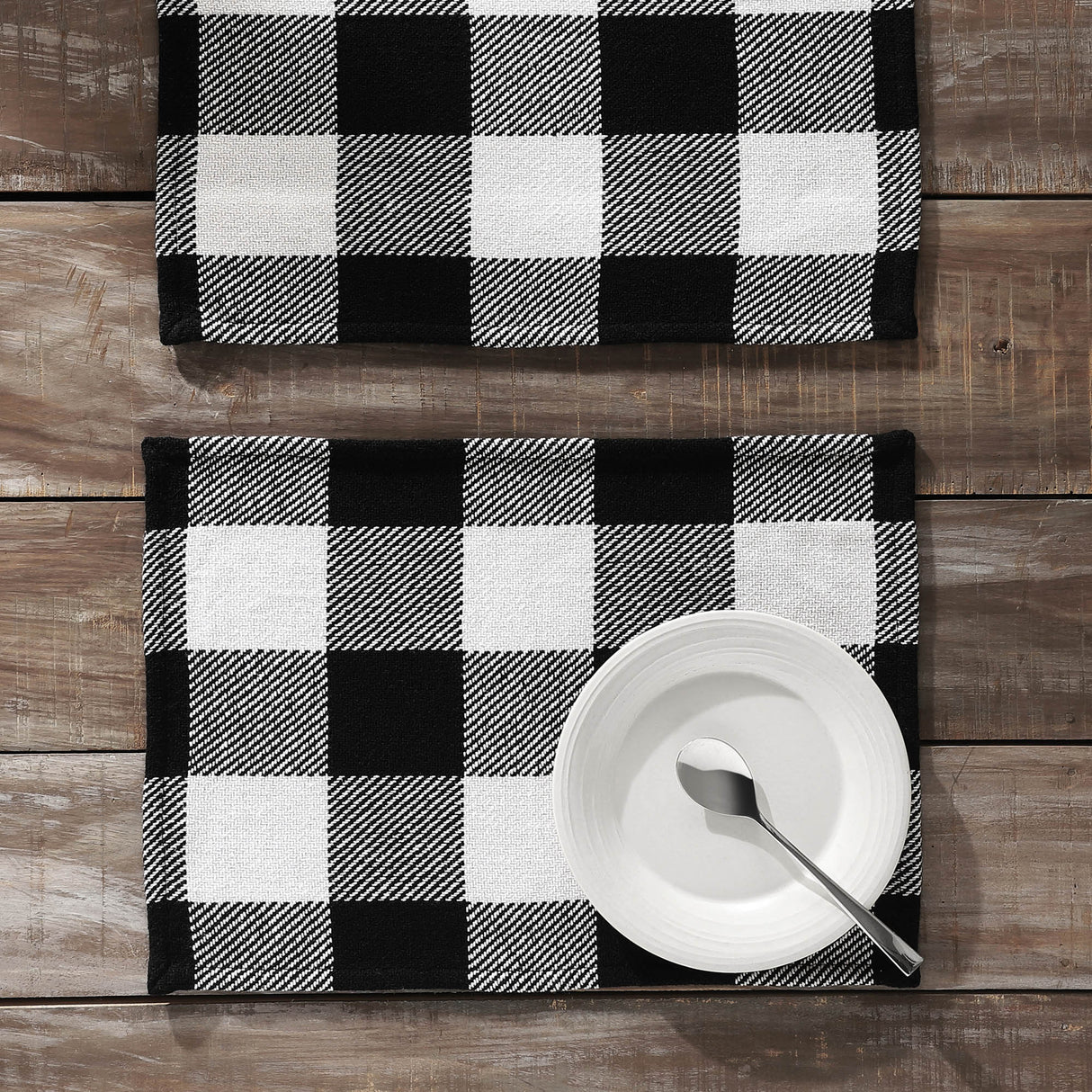 Placemat 13x19 Set of 2, Cotton Dining Room, Kitchen Placemat, Dining Table Placemats, Place Mat, Annie Buffalo Check Collection, Rectangle 13x19, Country Black, 6 Pack 12 Pack