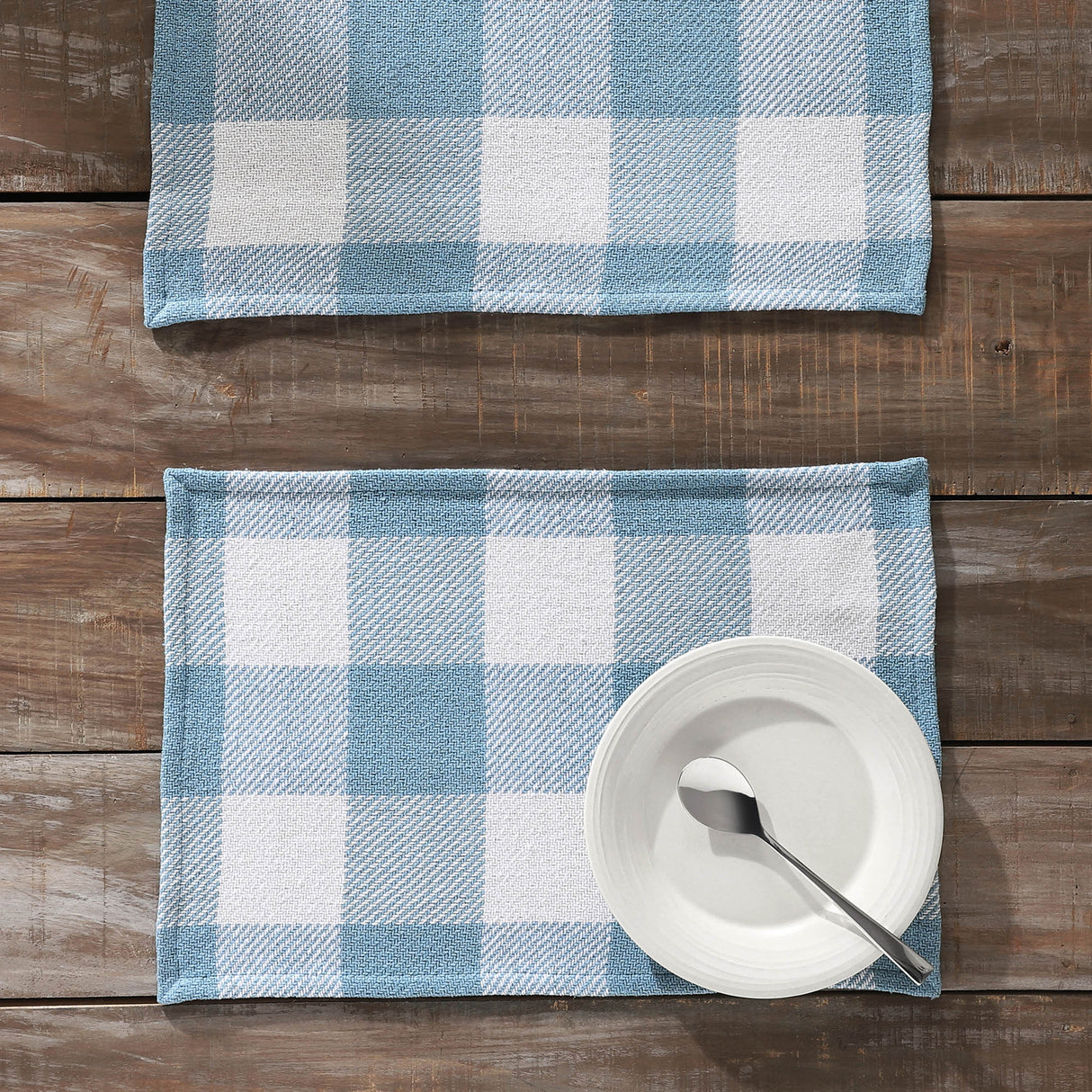 Placemat 13x19 Set of 2, Cotton Dining Room, Kitchen Placemat, Dining Table Placemats, Place Mat, Annie Buffalo Check Collection, Rectangle 13x19, Dusk Blue, 4 Pack