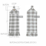 VHC Brands Annie Buffalo Check Gray 7PC Set 2 Oven Mitt 2 Pot Holder and 3 Tea Towels