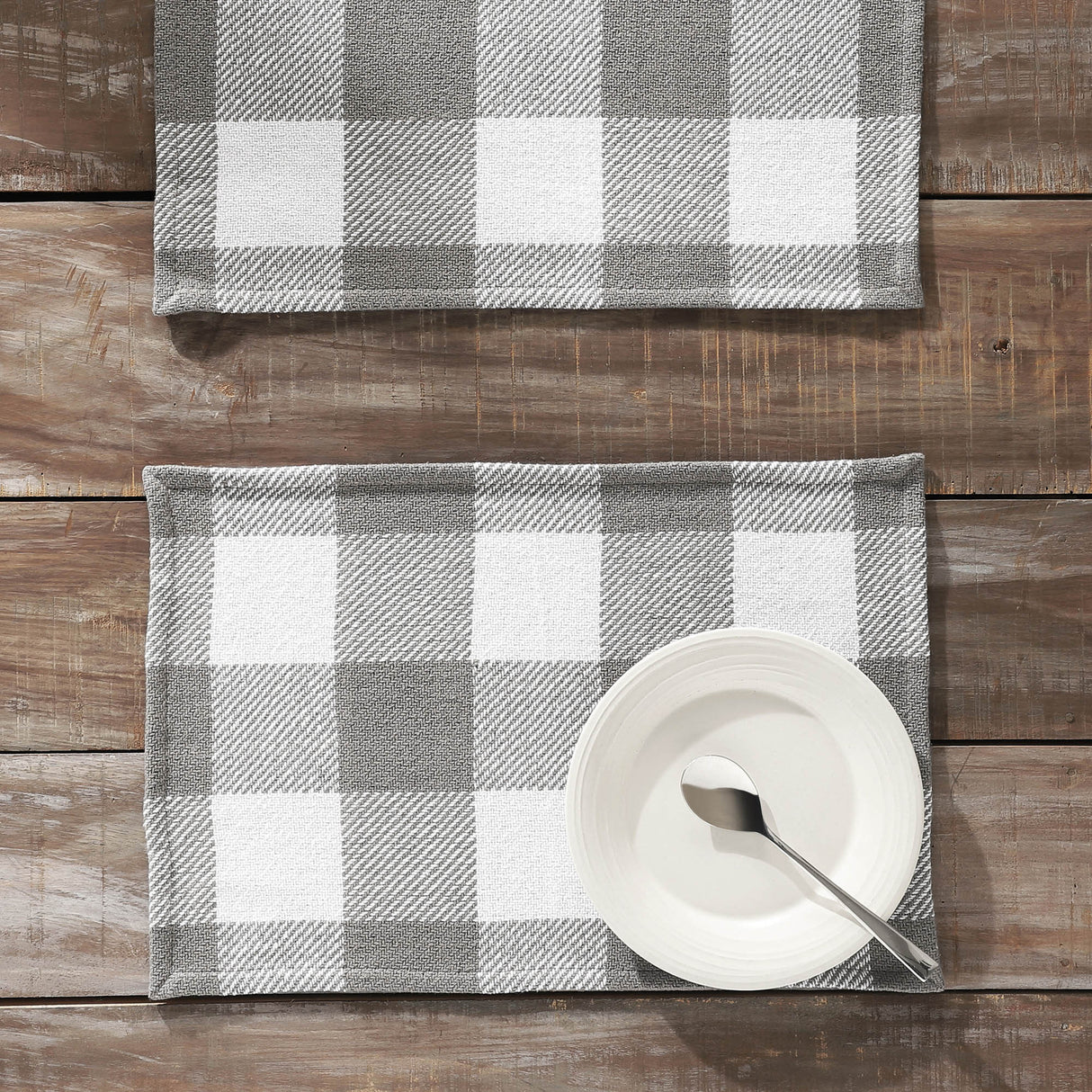Placemat 13x19 Set of 2, Cotton Dining Room, Kitchen Placemat, Dining Table Placemats, Place Mat, Annie Buffalo Check Collection, Rectangle 13x19, Ash Grey, 6 Pack 12 Pack