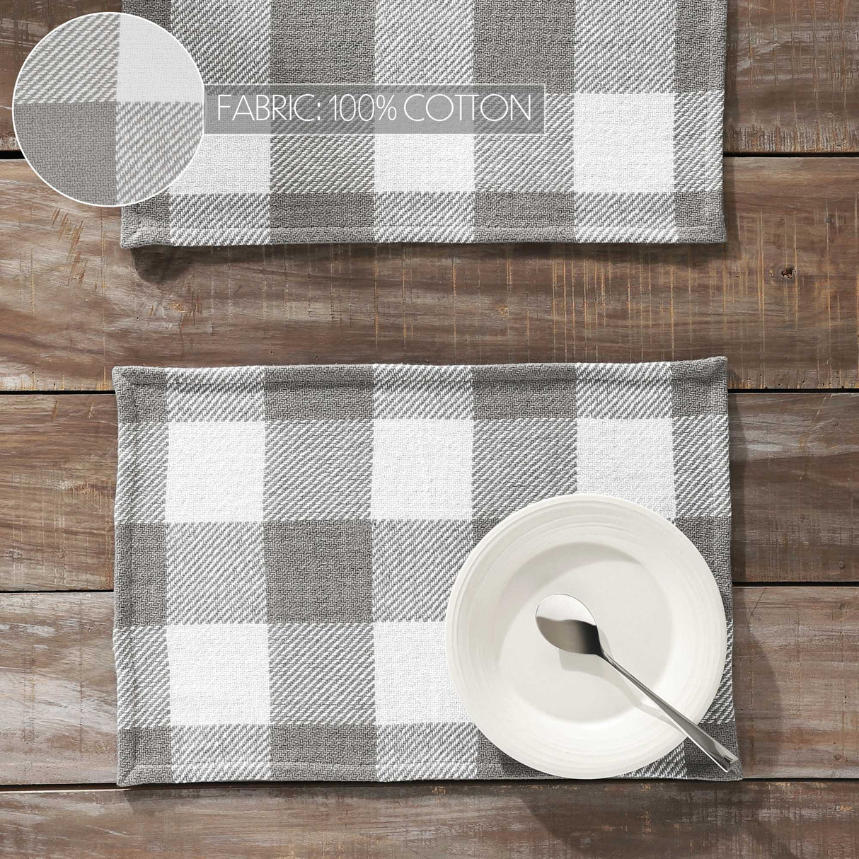 Placemat 13x19 Set of 2, Cotton Dining Room, Kitchen Placemat, Dining Table Placemats, Place Mat, Annie Buffalo Check Collection, Rectangle 13x19, Ash Grey, 4 Pack