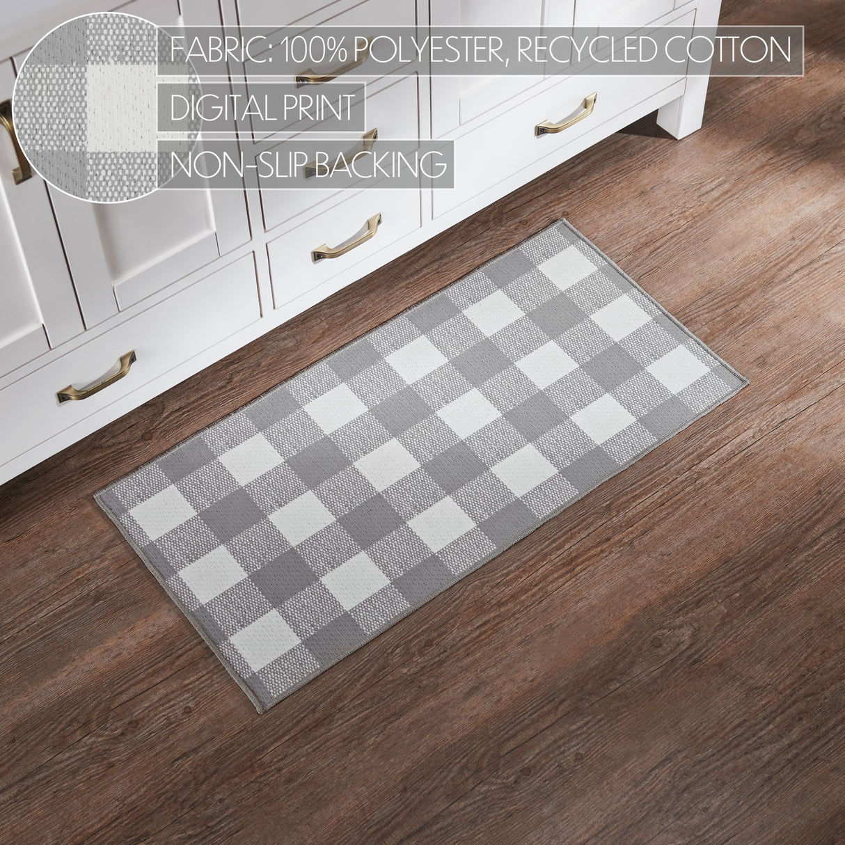 VHC Brands Annie Buffalo Check Ash Gray 2 Piece Rug Set, 17x36 and 17x48