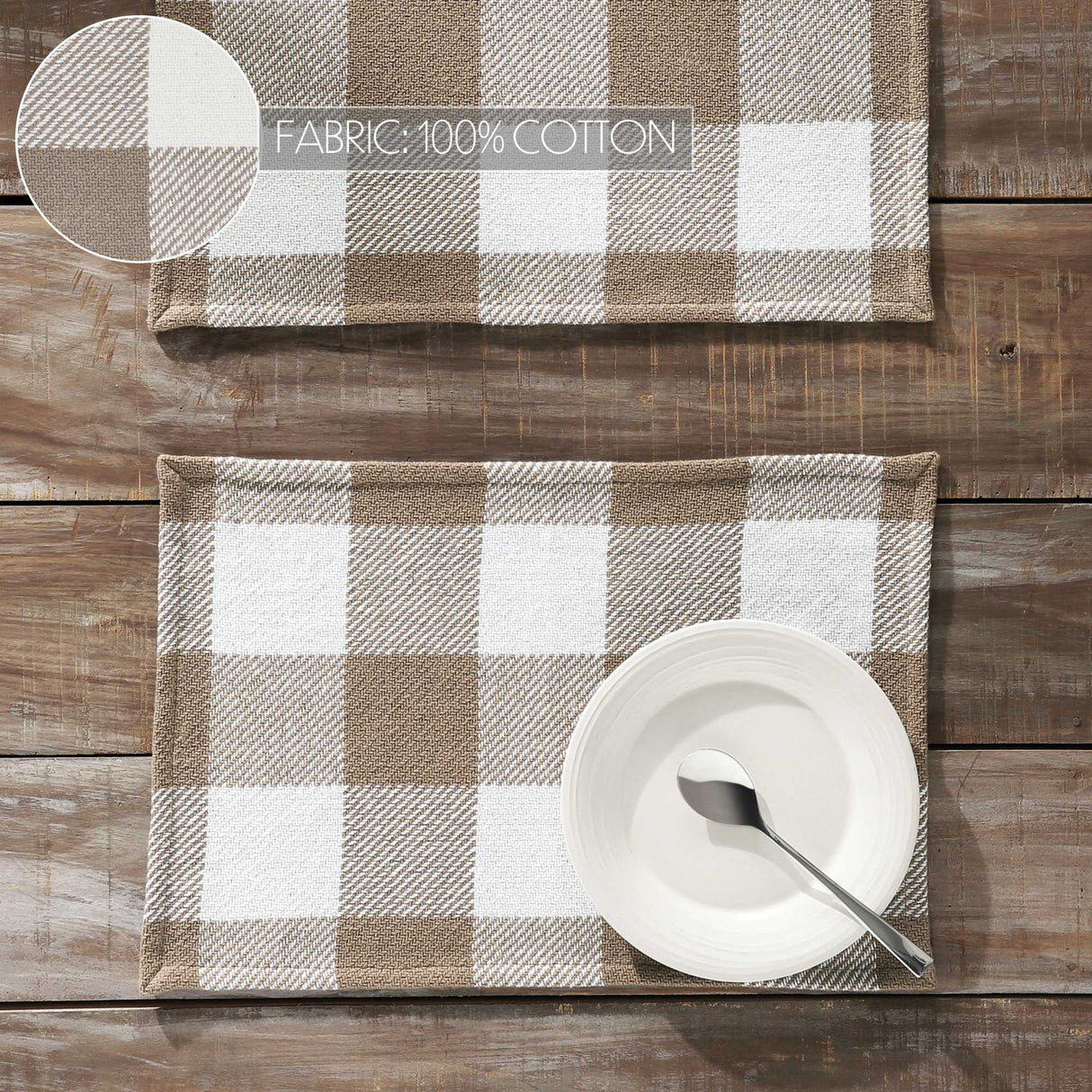 Placemat 13x19 Set of 2, Cotton Dining Room, Kitchen Placemat, Dining Table Placemats, Place Mat, Annie Buffalo Check Collection, Rectangle 13x19, Portabella, 6 Pack 12 Pack
