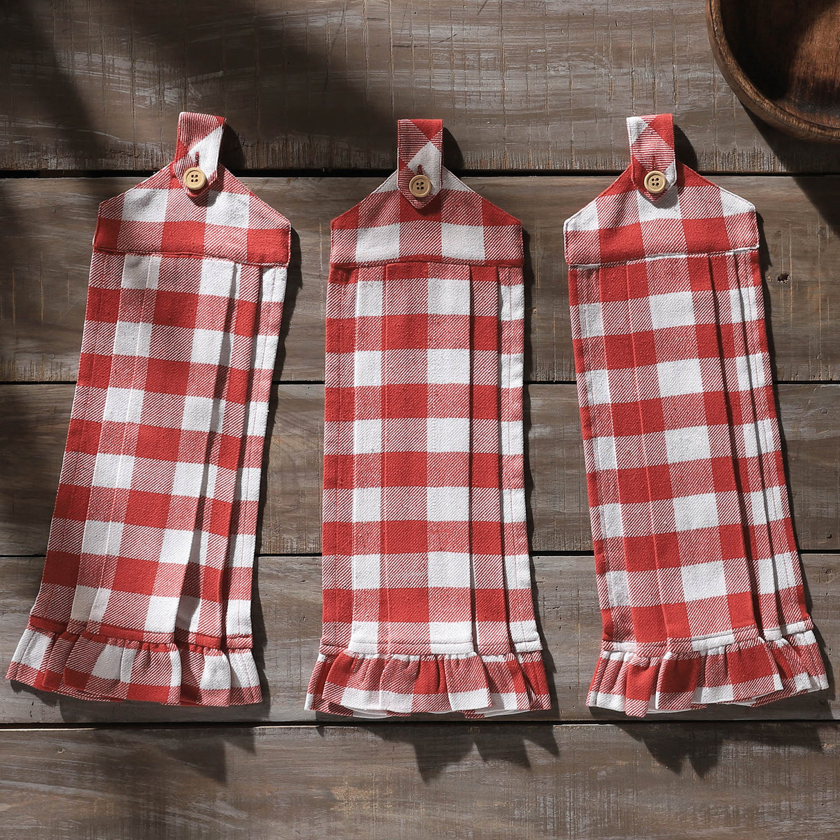 Annie Buffalo Check Red Button Loop Tea Towel Set of 3