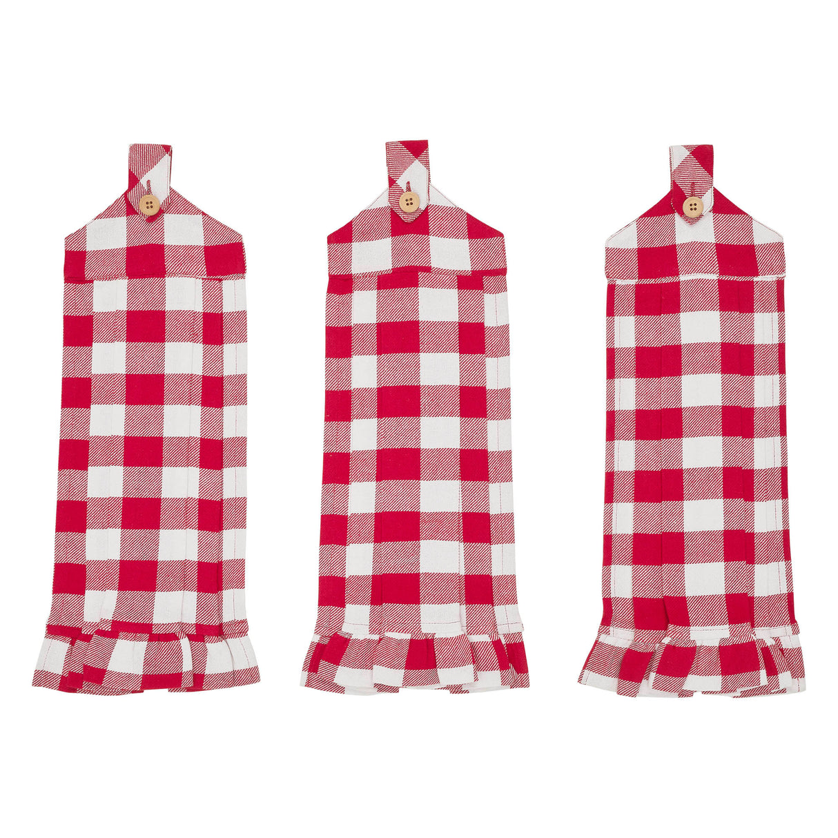 VHC Brands Annie Buffalo Check Red 7PC Set 2 Oven Mitt 2 Pot Holder and 3 Tea Towels