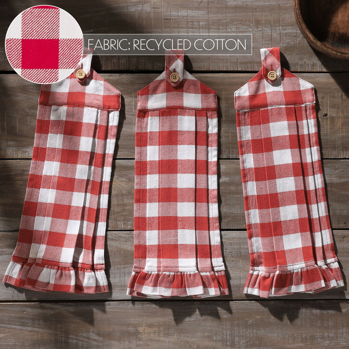 VHC Brands Annie Buffalo Check Red 7PC Set 2 Oven Mitt 2 Pot Holder and 3 Tea Towels