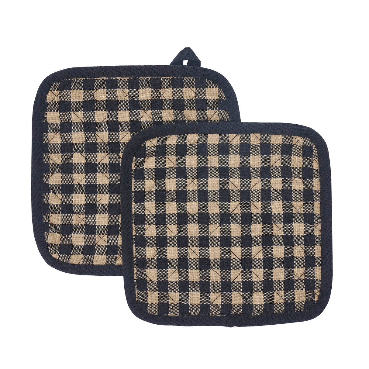 VHC Brands Black Check 4PC Set 2 Oven Mitts and 2 Pot Holders
