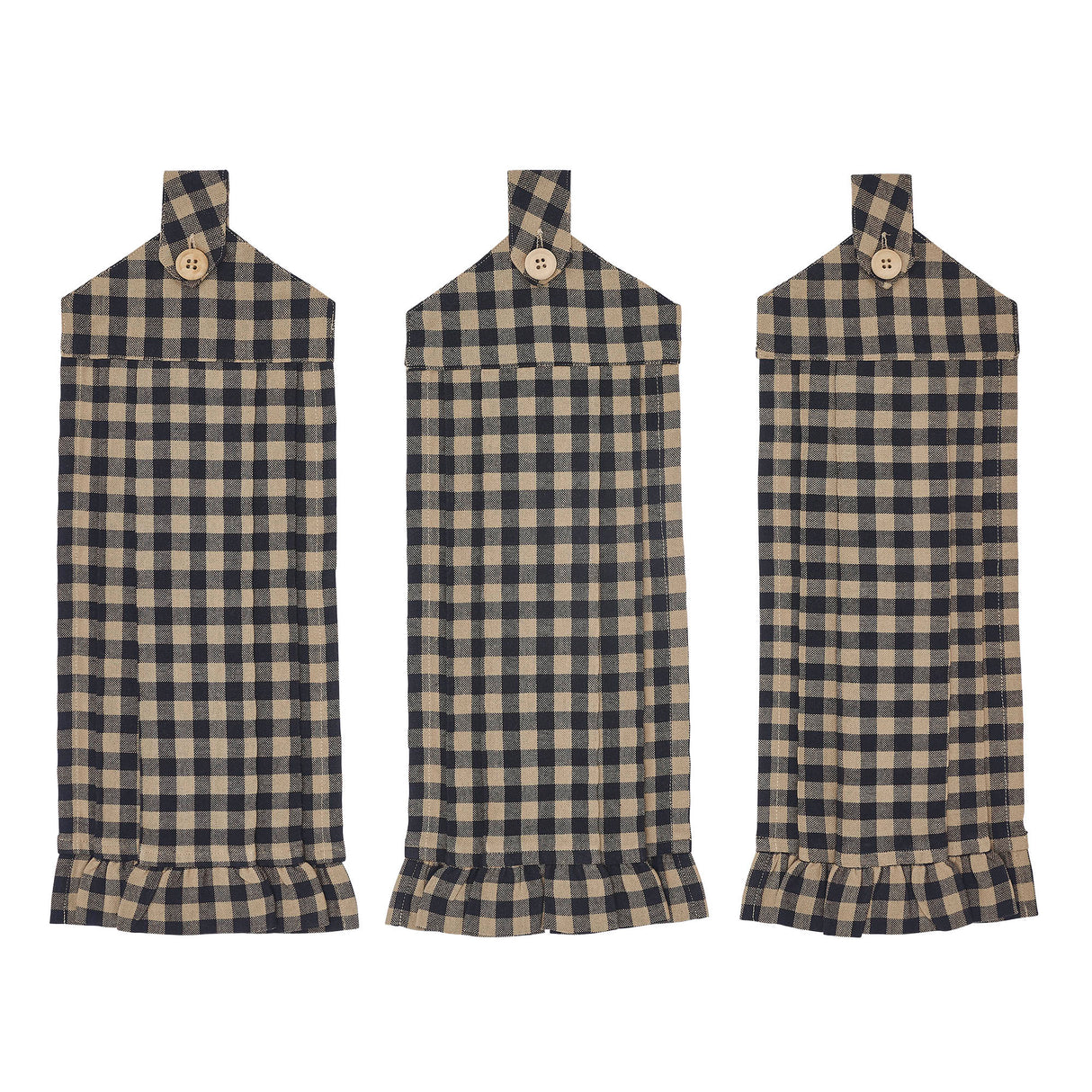 VHC Brands Black Check 7PC Set 2 Oven Mitt 2 Pot Holder and 3 Tea Towels