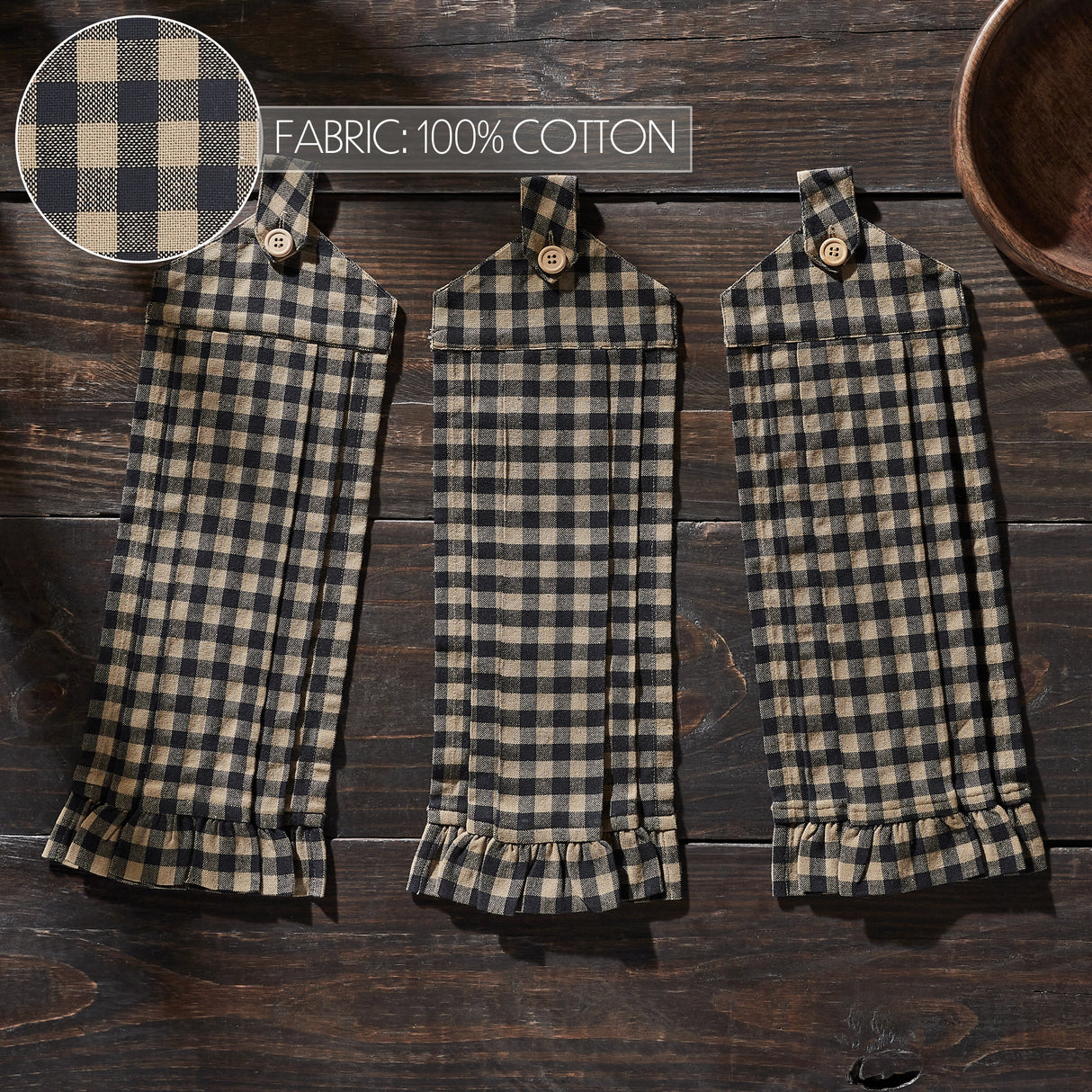 VHC Brands Black Check 7PC Set 2 Oven Mitt 2 Pot Holder and 3 Tea Towels