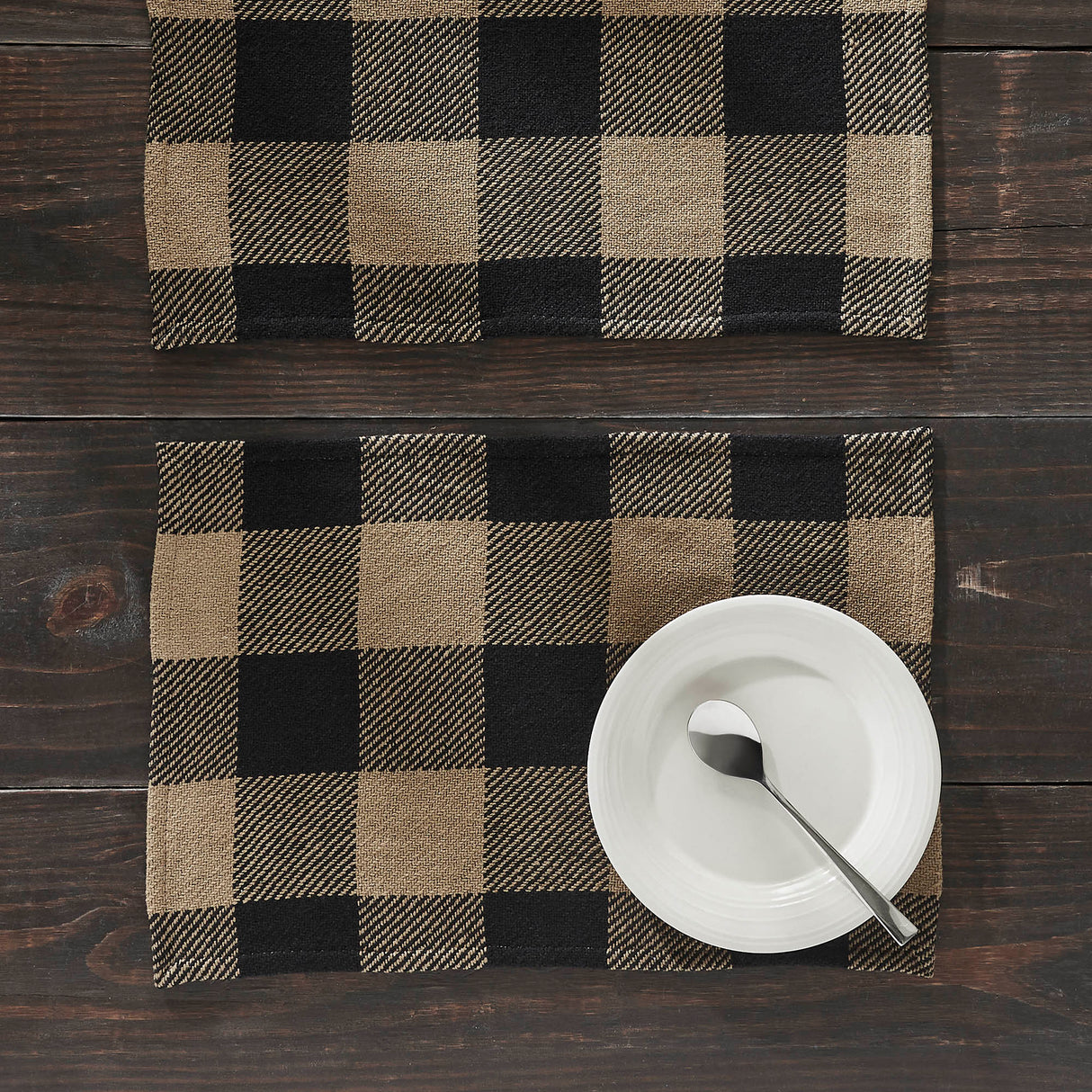 Placemat 13x19 Set of 2, Cotton Dining Room, Kitchen Placemat, Dining Table Placemats, Place Mat, Black Check Collection, Rectangle 13x19, Country Black, 4 Pack