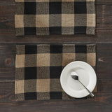 Placemat 13x19 Set of 2, Cotton Dining Room, Kitchen Placemat, Dining Table Placemats, Place Mat, Black Check Collection, Rectangle 13x19, Country Black, 4 Pack