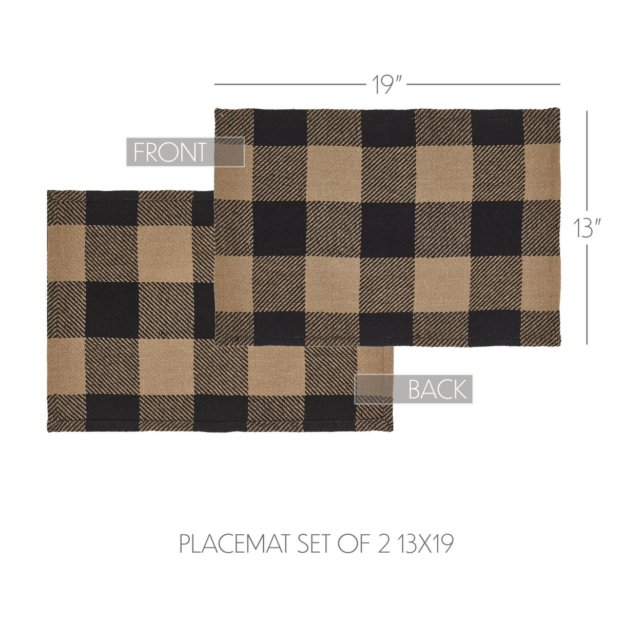 Placemat 13x19 Set of 2, Cotton Dining Room, Kitchen Placemat, Dining Table Placemats, Place Mat, Black Check Collection, Rectangle 13x19, Country Black, 6 Pack 12 Pack