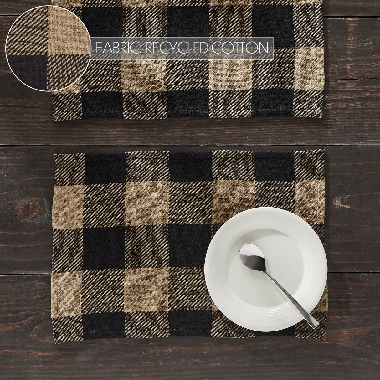 Placemat 13x19 Set of 2, Cotton Dining Room, Kitchen Placemat, Dining Table Placemats, Place Mat, Black Check Collection, Rectangle 13x19, Country Black, 4 Pack 8 Pack