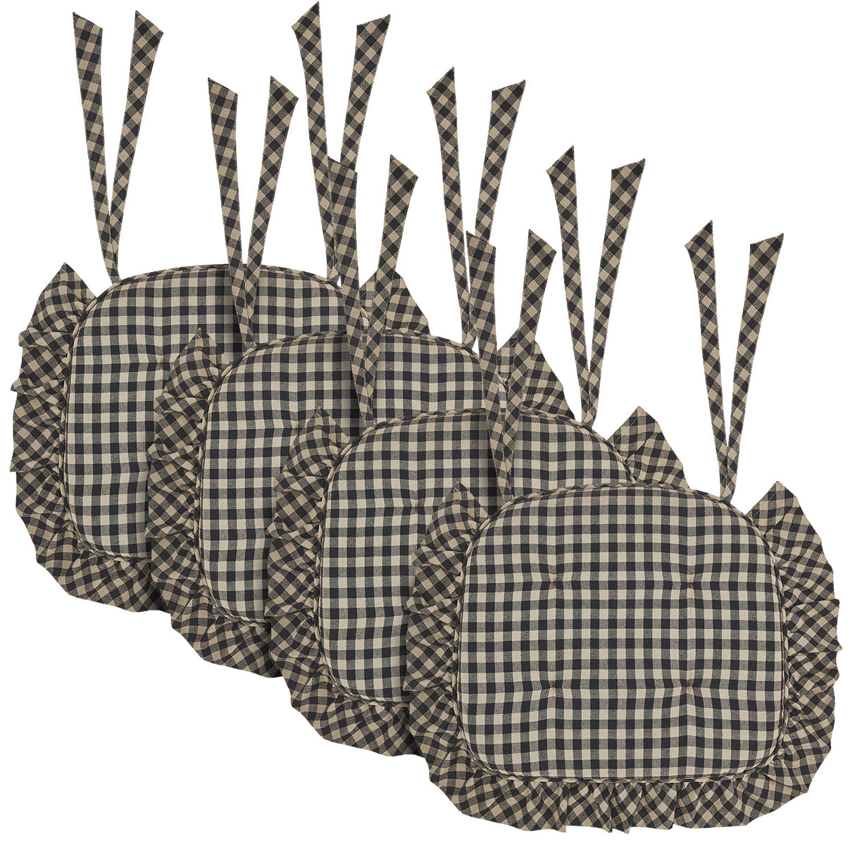 Black Check Ruffled 16.5x18 Inch Chair Pad