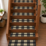 Black Check Polyester Stair Tread Rect Latex 8.5x27, Set of 7