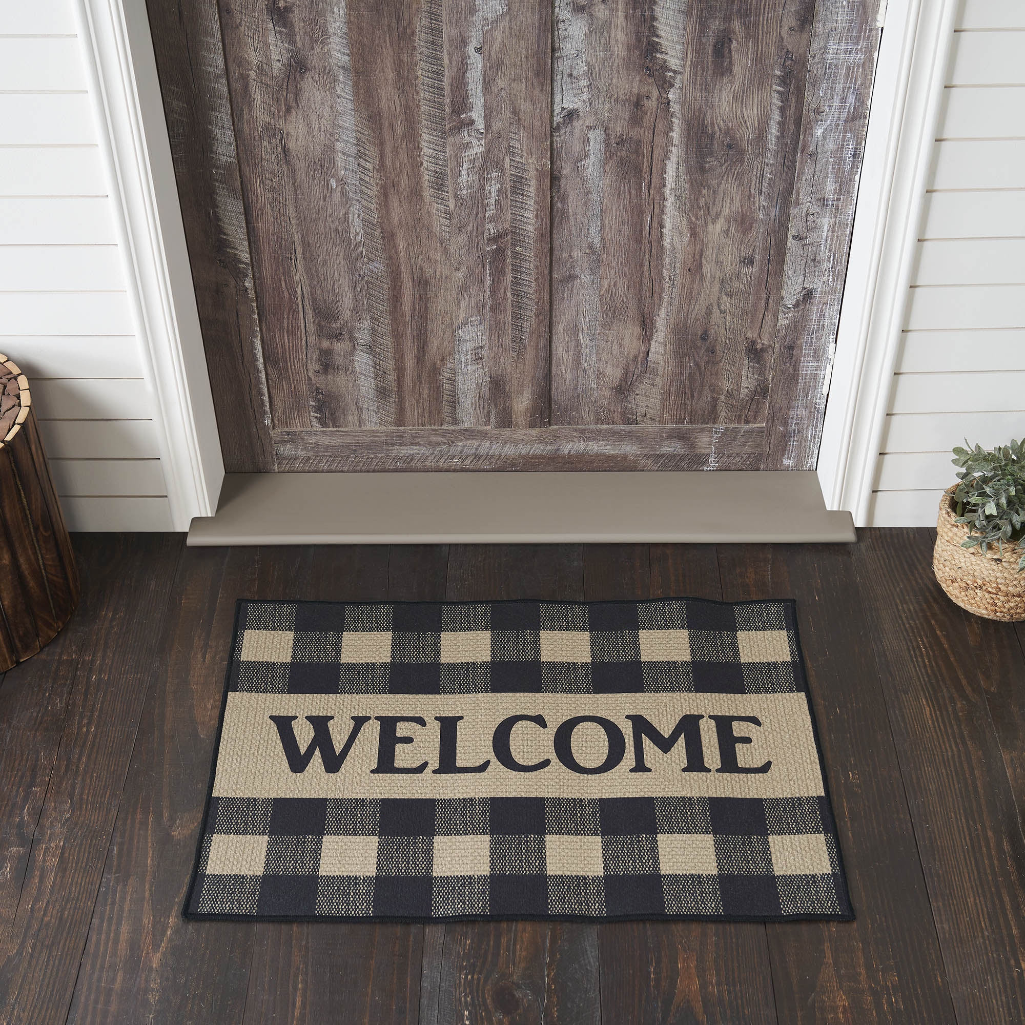 Black Check Welcome Polyester Rug Rect 24x36 – VHC Brands Home Decor