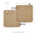 VHC Brands Burlap Natural 4PC Set 2 Oven Mitts and 2 Pot Holders