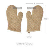 VHC Brands Burlap Natural 4PC Set 2 Oven Mitts and 2 Pot Holders