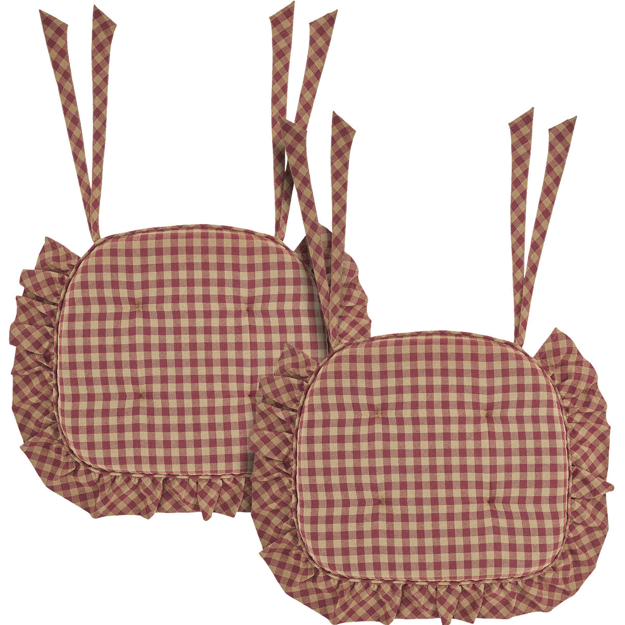 Burgundy Check Ruffled 16.5x18 Inch Chair Pad