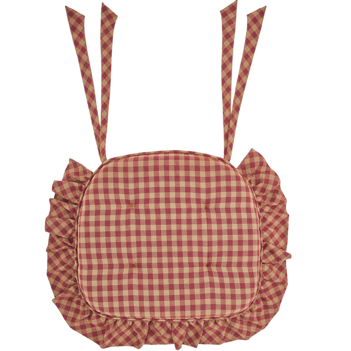 Burgundy Check Ruffled 16.5x18 Inch Chair Pad