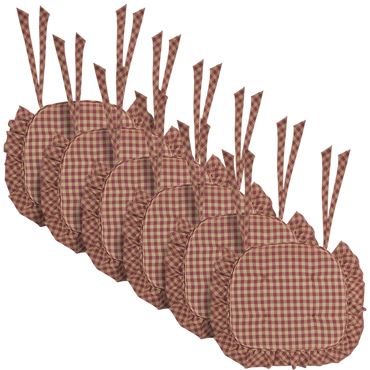 Burgundy Check Ruffled 16.5x18 Inch Chair Pad