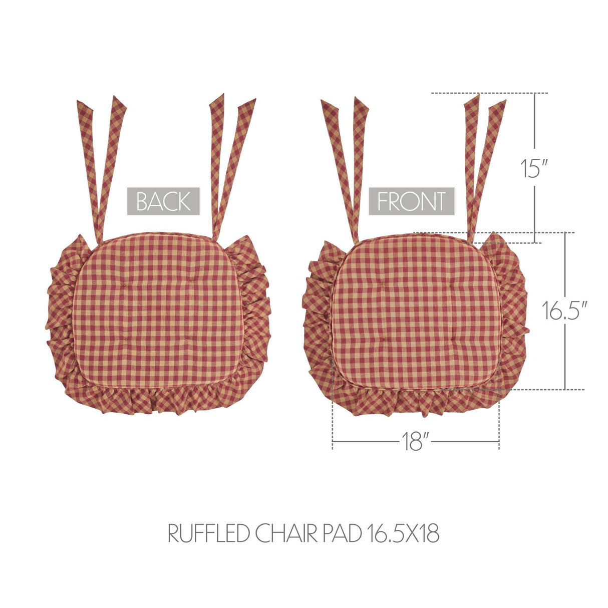 Burgundy Check Ruffled 16.5x18 Inch Chair Pad