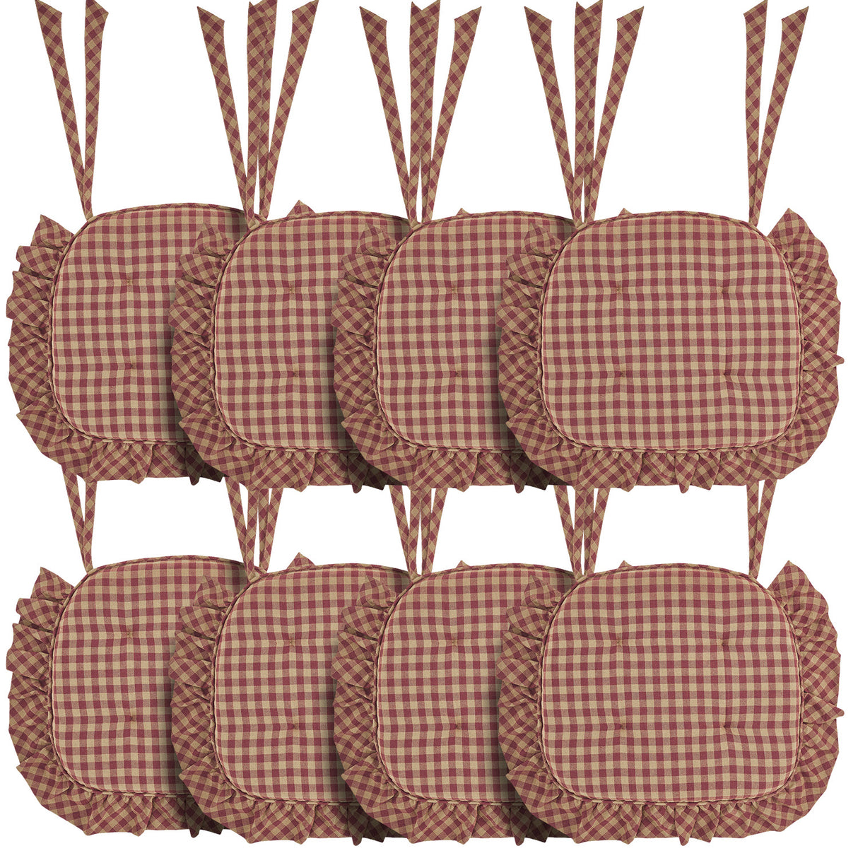 Burgundy Check Ruffled 16.5x18 Inch Chair Pad