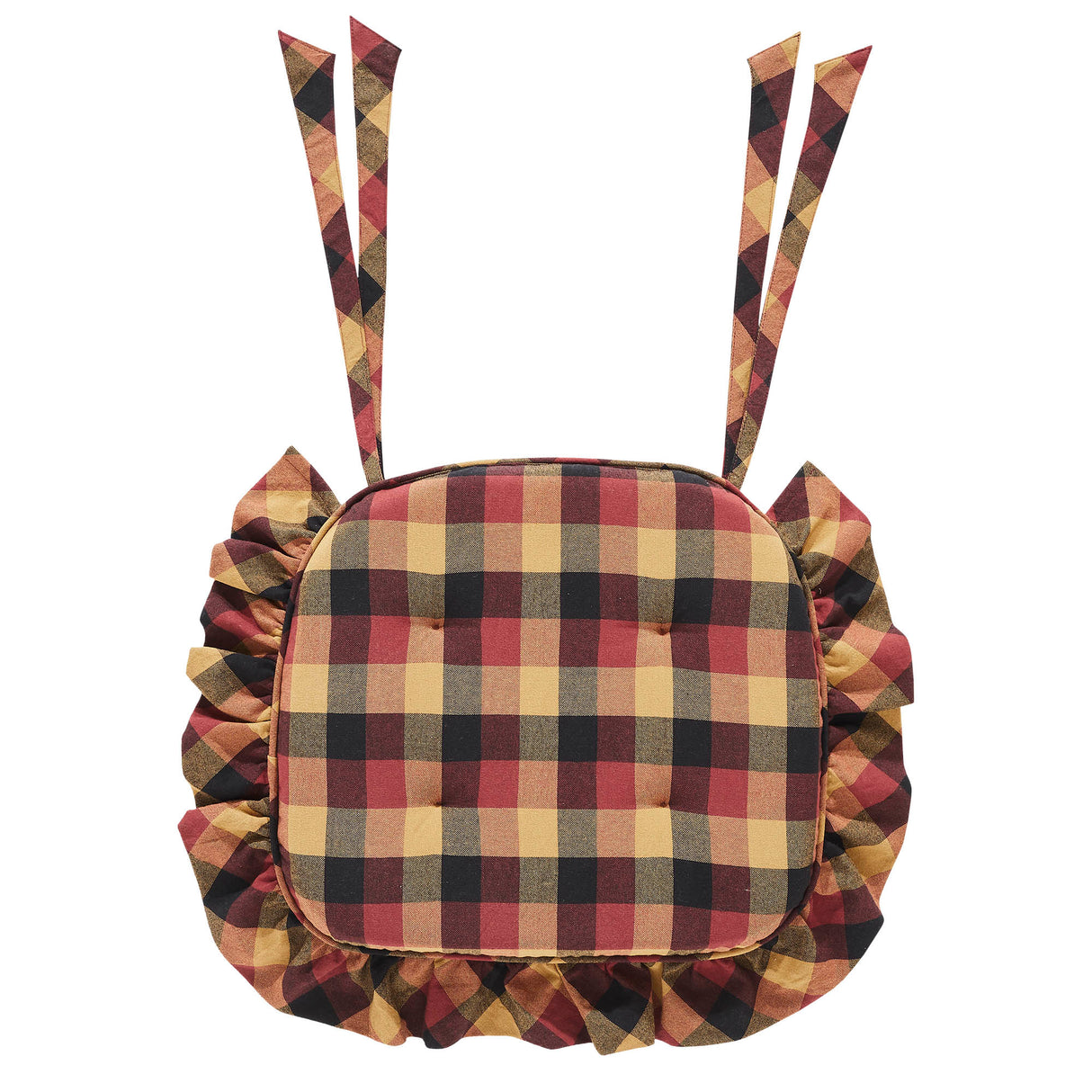 Heritage Farms Primitive Check 16.5x18 Inch Ruffled Chair Pad