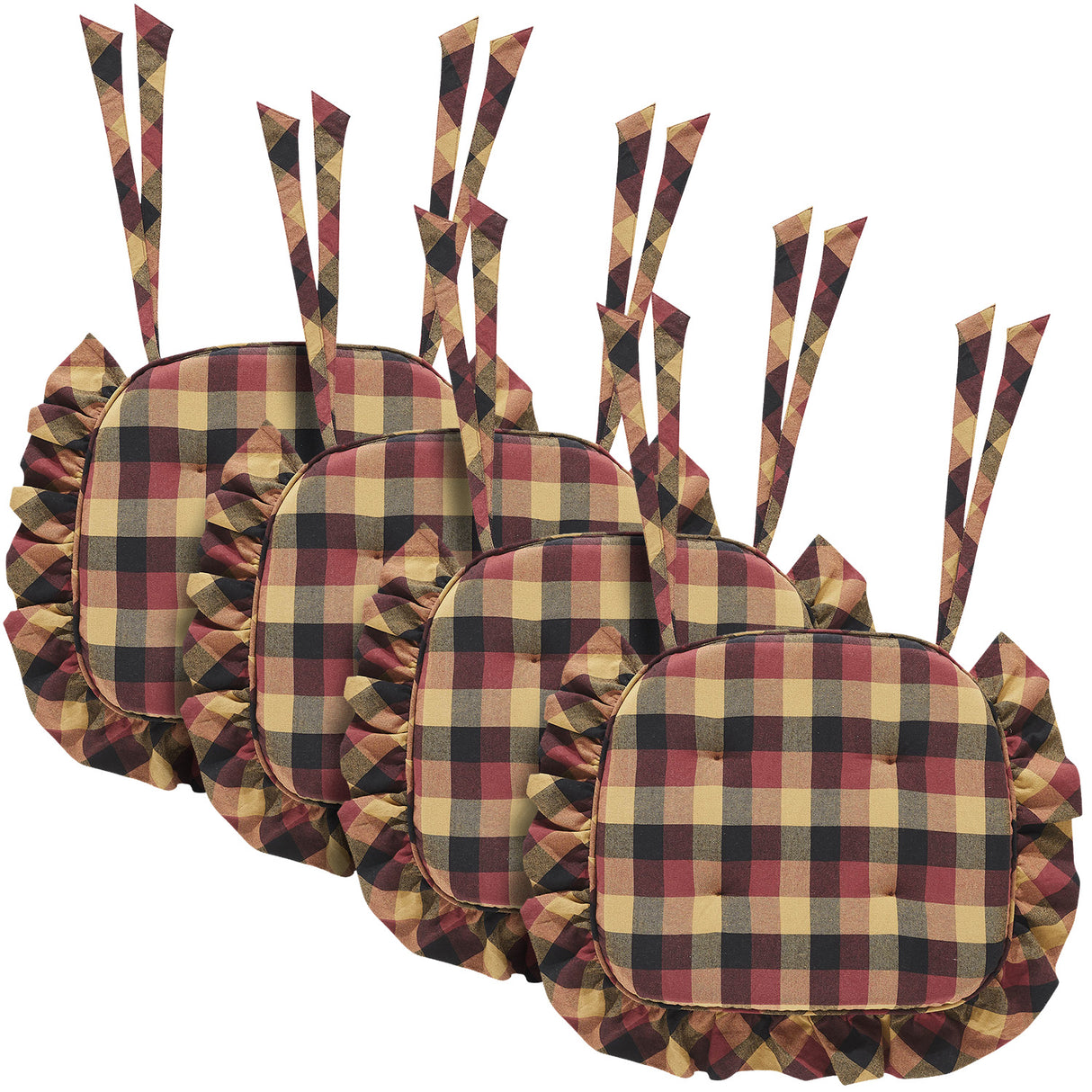 Heritage Farms Primitive Check 16.5x18 Inch Ruffled Chair Pad