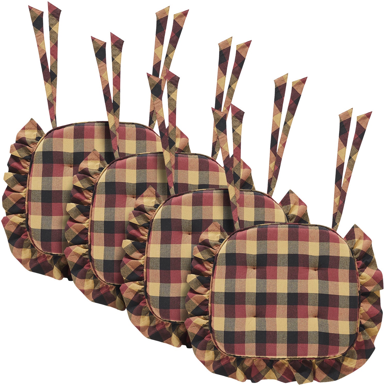 Heritage Farms Primitive Check 16.5x18 Inch Ruffled Chair Pad