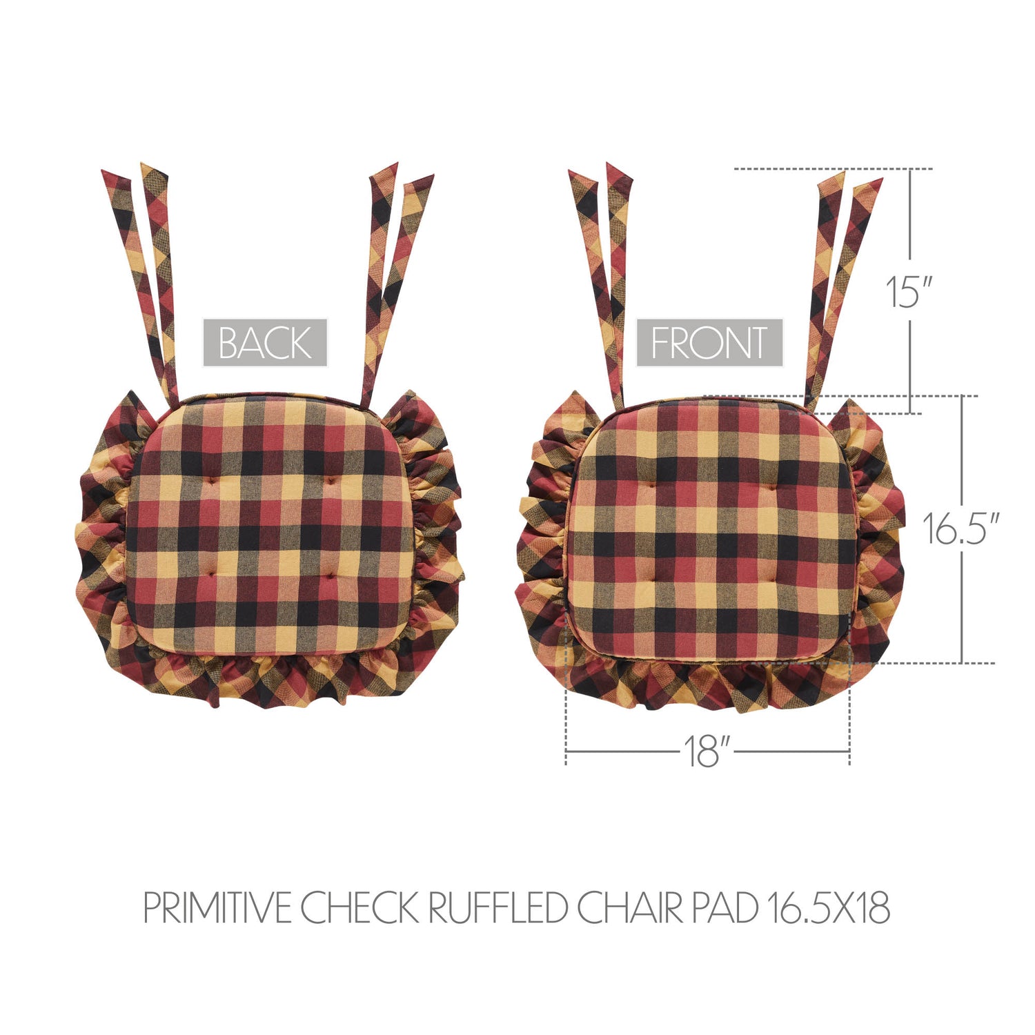 Heritage Farms Primitive Check 16.5x18 Inch Ruffled Chair Pad