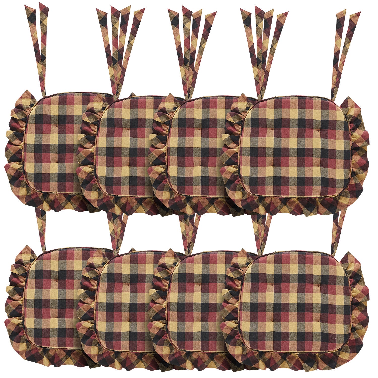 Heritage Farms Primitive Check 16.5x18 Inch Ruffled Chair Pad