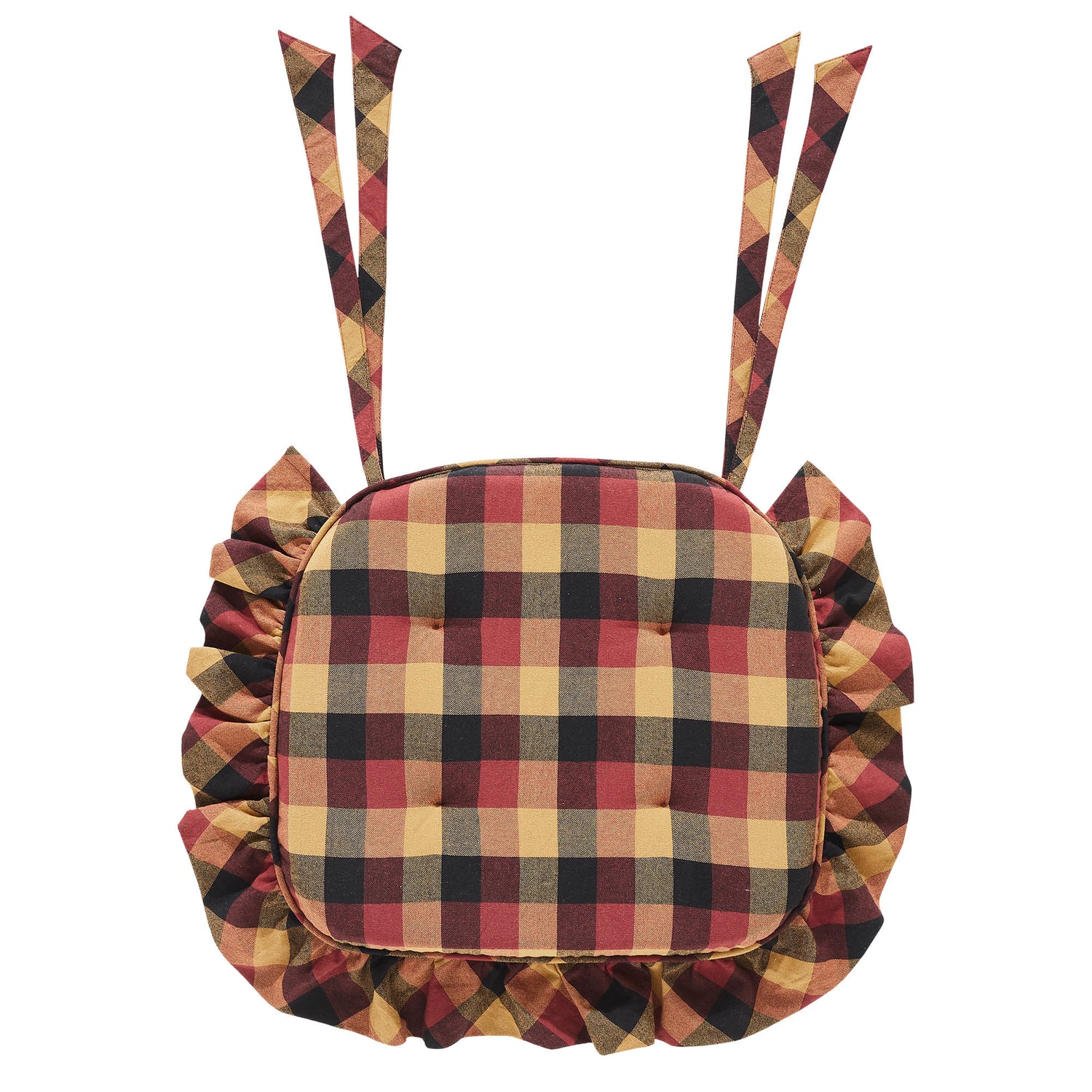 Heritage Farms Primitive Check 16.5x18 Inch Ruffled Chair Pad