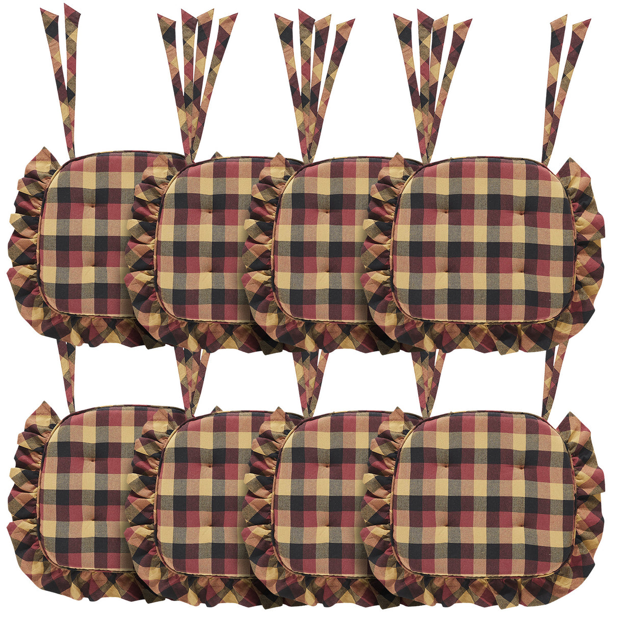 Heritage Farms Primitive Check 16.5x18 Inch Ruffled Chair Pad