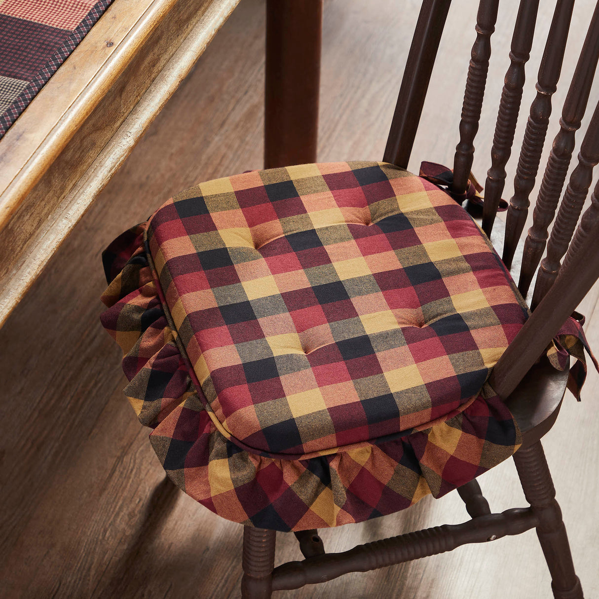 Heritage Farms Primitive Check 16.5x18 Inch Ruffled Chair Pad