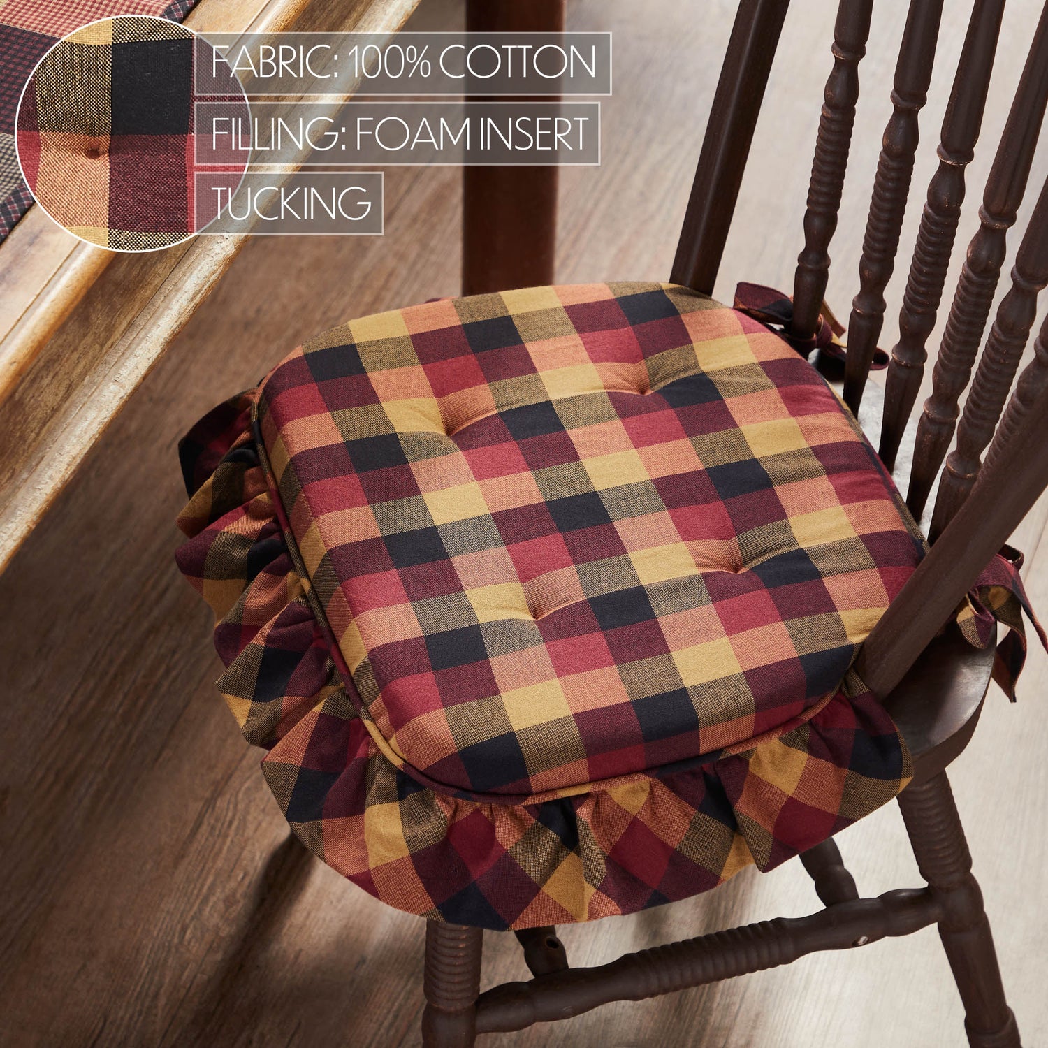 Heritage Farms Primitive Check 16.5x18 Inch Ruffled Chair Pad