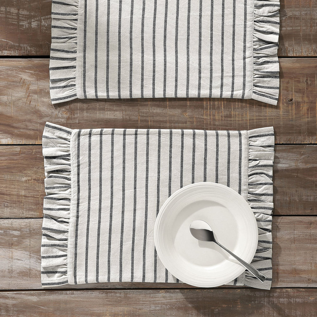 Kaila Ticking Stripe Ruffled Placemat Set of 2 13x19, 4 Pack