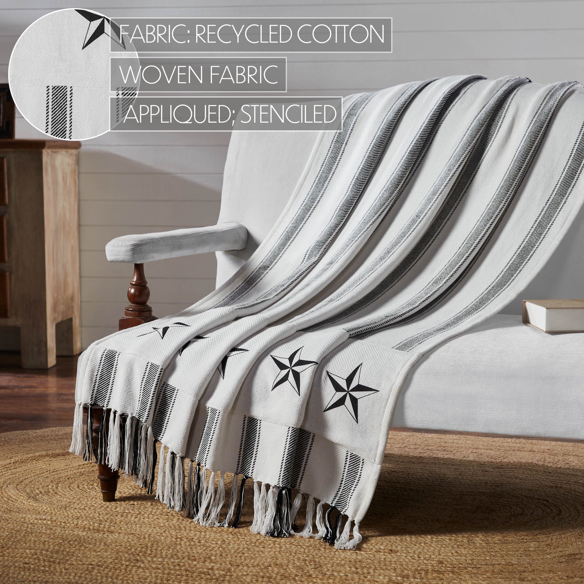 Sawyer Mill Black Ticking Stripe Woven Throw 50x60 – VHC Brands