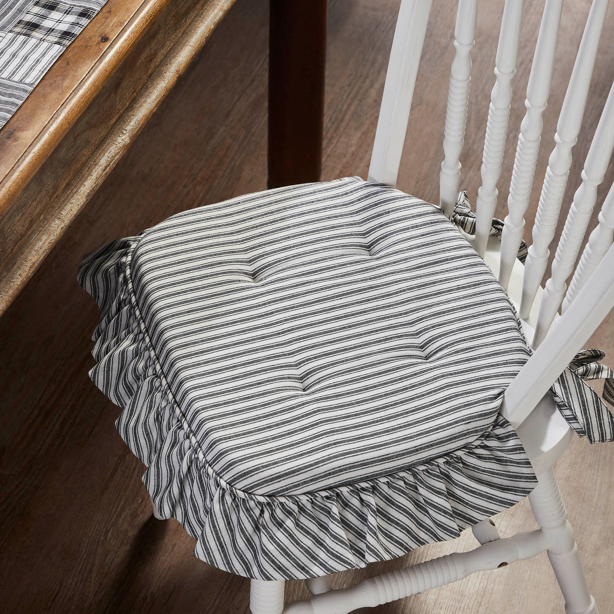 84803-Sawyer-Mill-Black-Ticking-Stripe-Ruffled-Chair-Pad-16.5x18-image-2