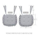 Sawyer Mill Blue Ticking Stripe Ruffled Chair Pad 16.5x18