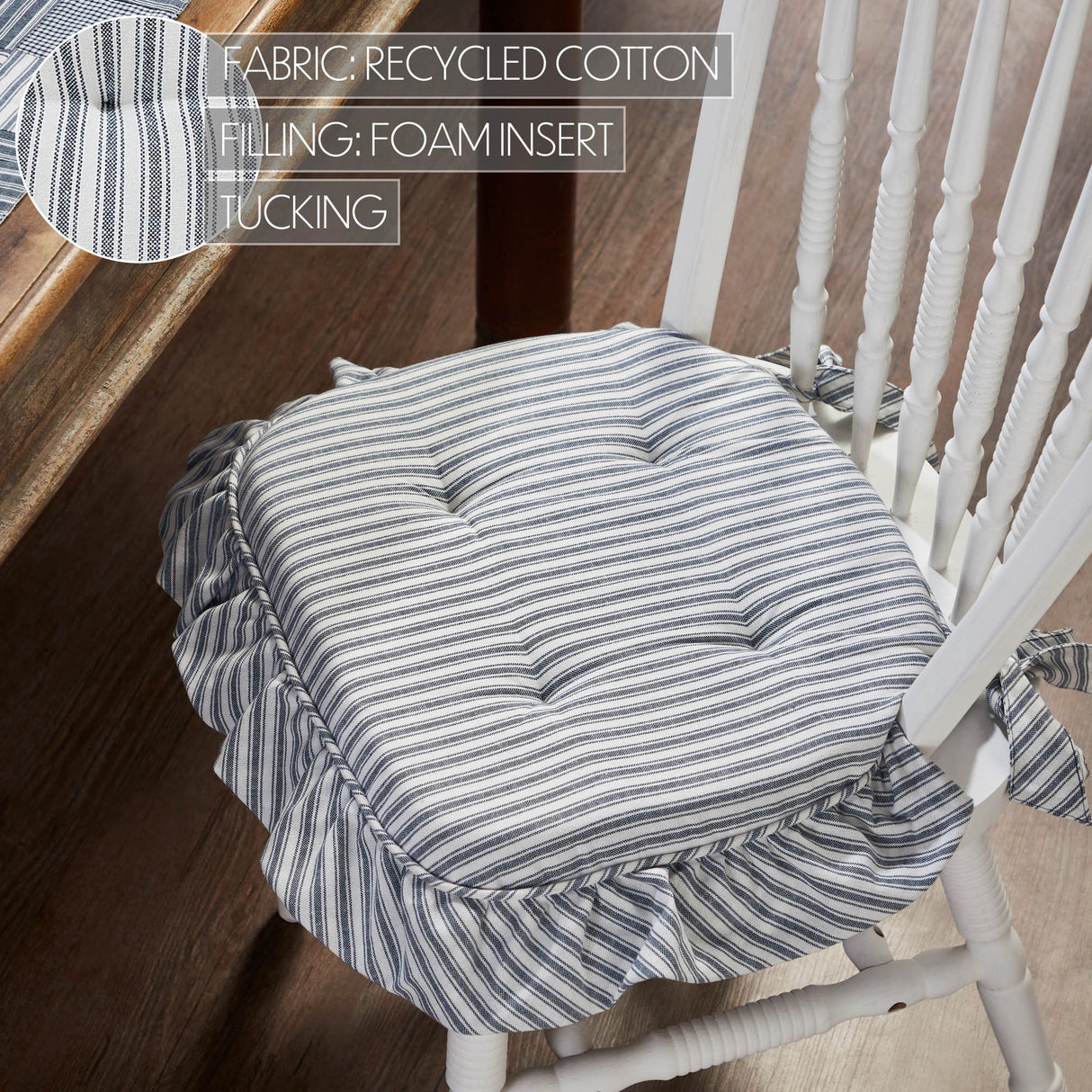 Sawyer Mill Ticking Stripe 16.5x18 Inch Ruffled Chair Pad