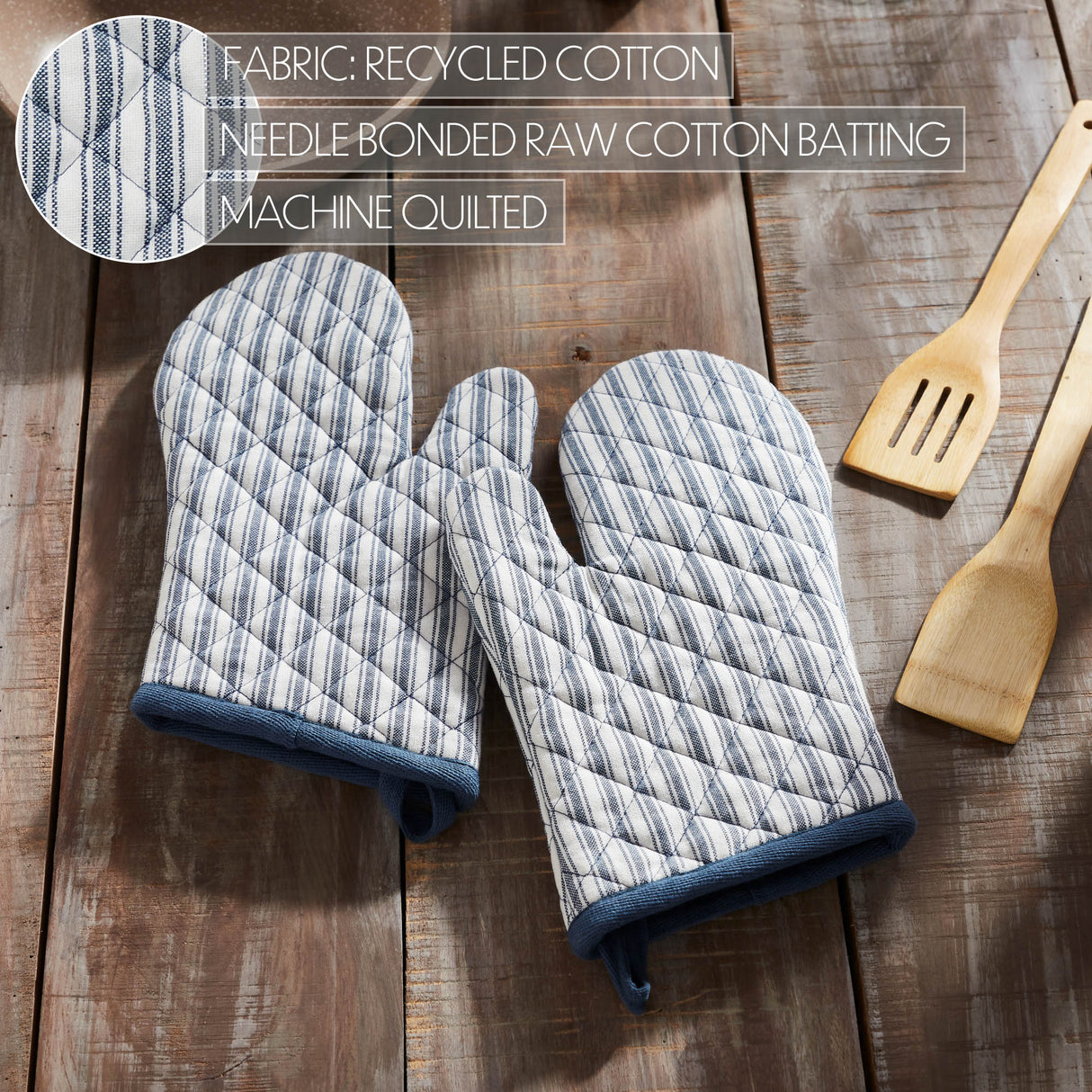 VHC Brands Sawyer Mill Blue 4PC Set 2 Oven Mitts and 2 Pot Holders