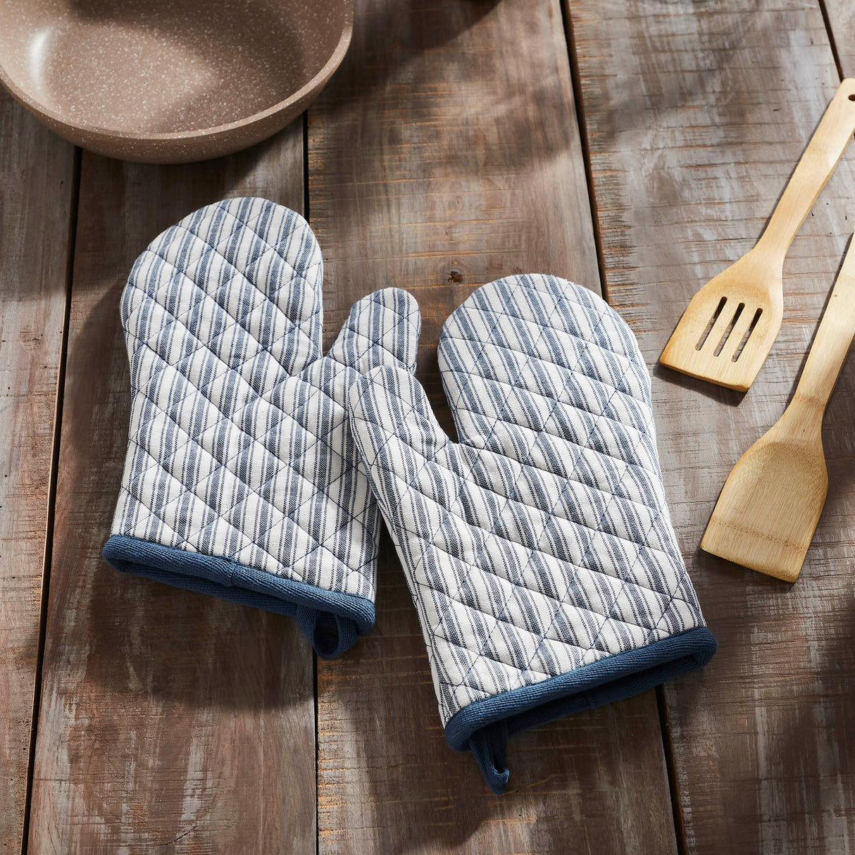 Sawyer Mill Blue Ticking Stripe Oven Mitt Set of 2