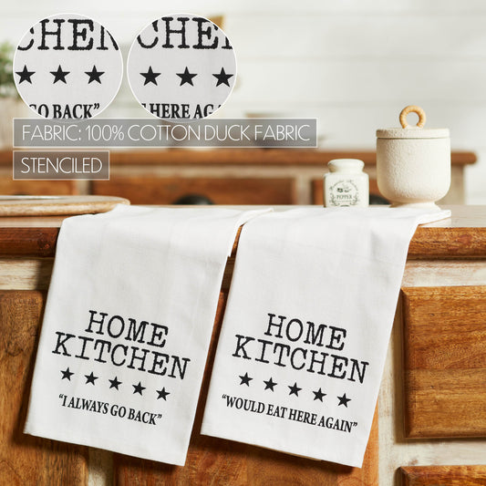 VHC Brands Cotton Kitchen Towel set of 2, Printed, Tea Towel, Dish Towels, Down Home Collection, Rectangle 28x19, Soft White