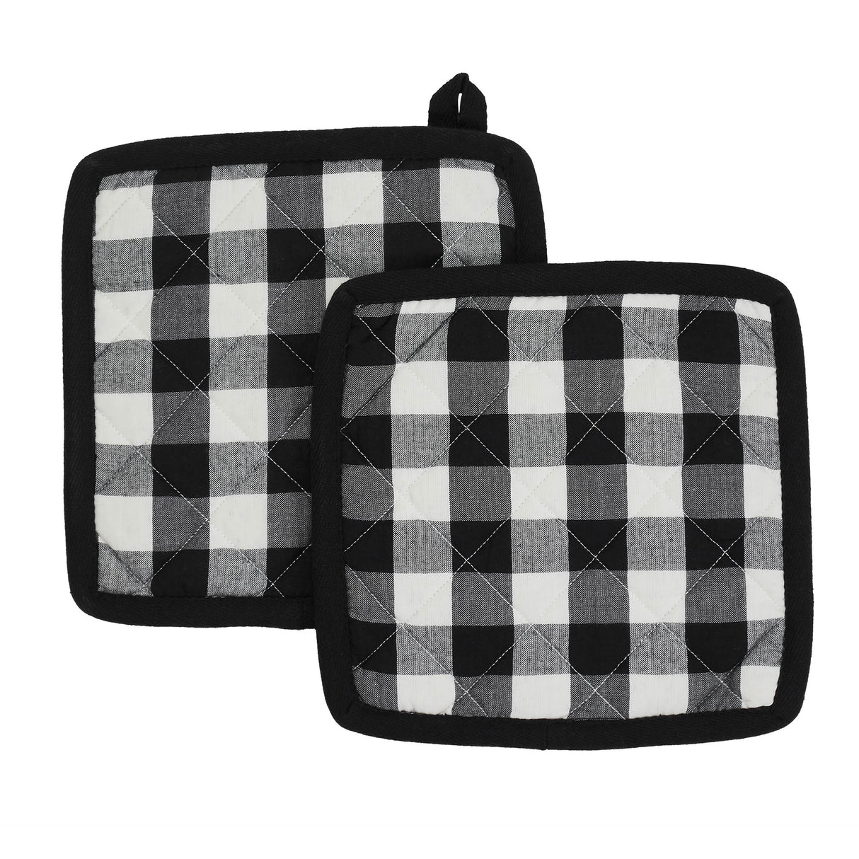 VHC Brands Annie Buffalo Check Black 4PC Set 2 Oven Mitts and 2 Pot Holders