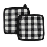 VHC Brands Annie Buffalo Check Black 4PC Set 2 Oven Mitts and 2 Pot Holders