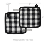 VHC Brands Annie Buffalo Check Black 4PC Set 2 Oven Mitts and 2 Pot Holders