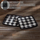 VHC Brands Annie Buffalo Check Black 4PC Set 2 Oven Mitts and 2 Pot Holders