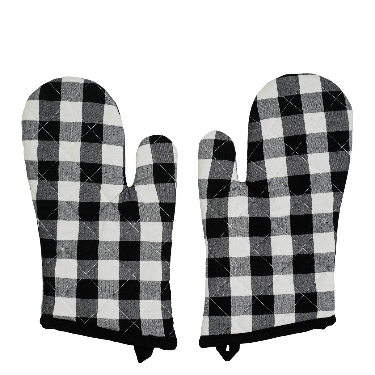 VHC Brands Annie Buffalo Check Black 4PC Set 2 Oven Mitts and 2 Pot Holders